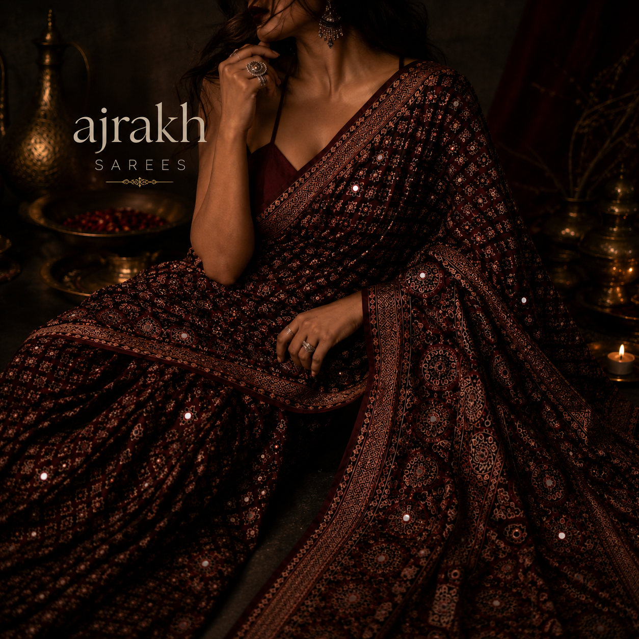 Ajrakh Mirror Work Sarees