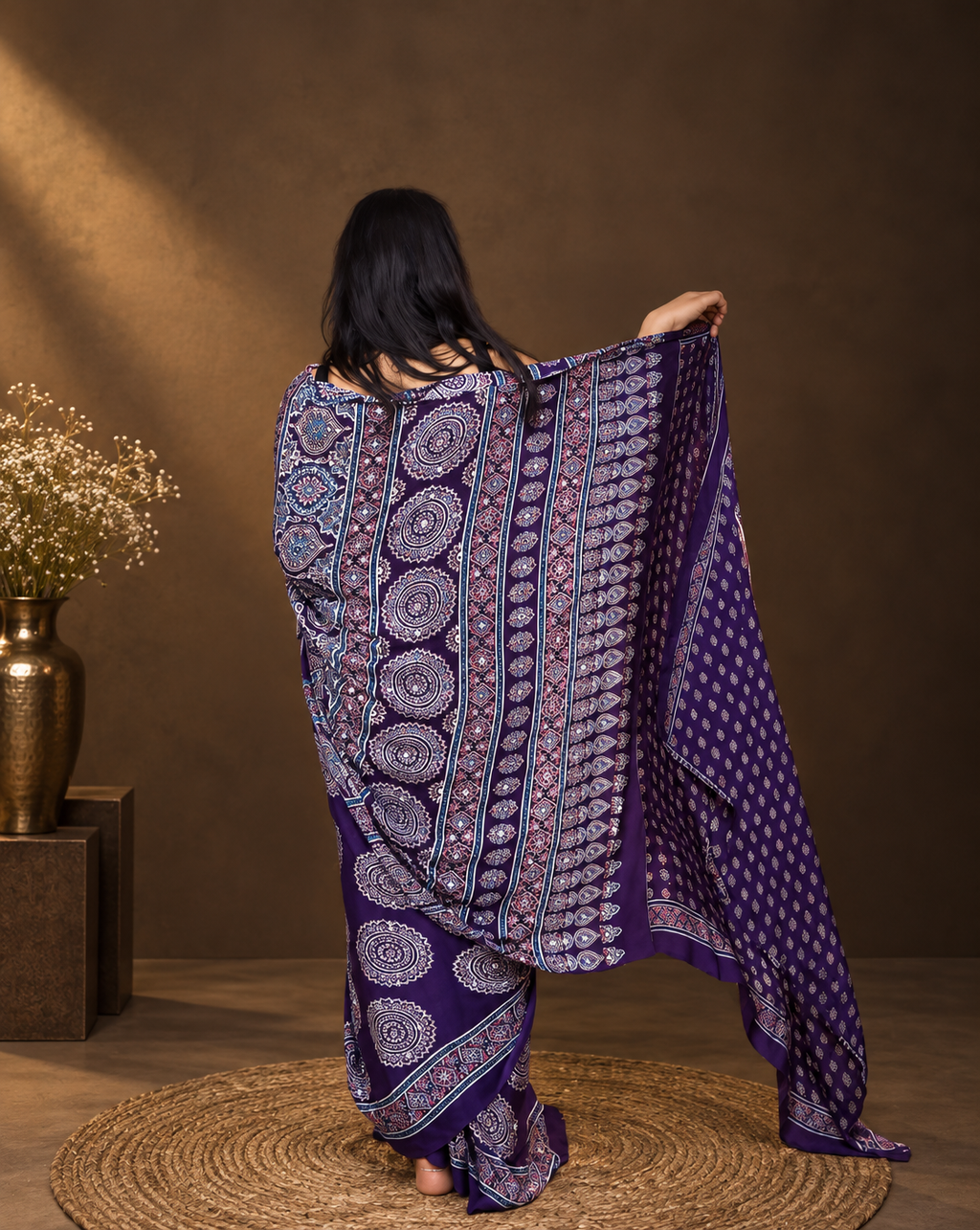 Fulwari Wine purple mirror saree