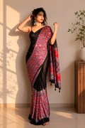 Chandrika Black and Red Ajrakh Mirror Saree