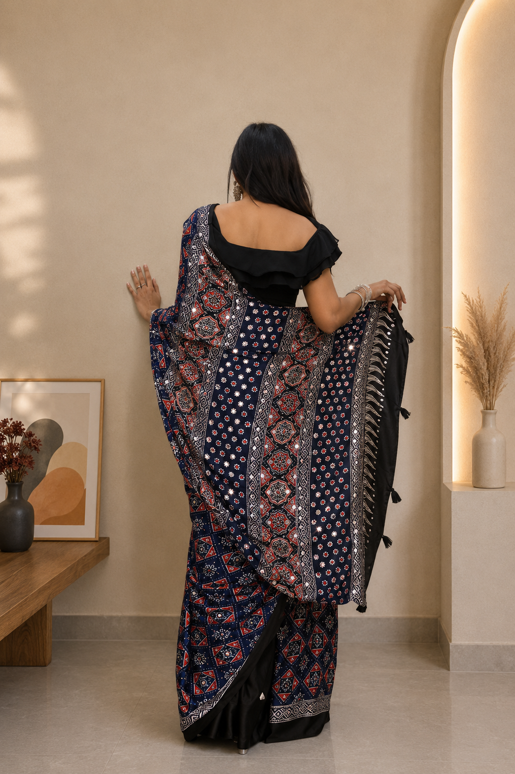 Midnight Mehfil Navy Blue Saree