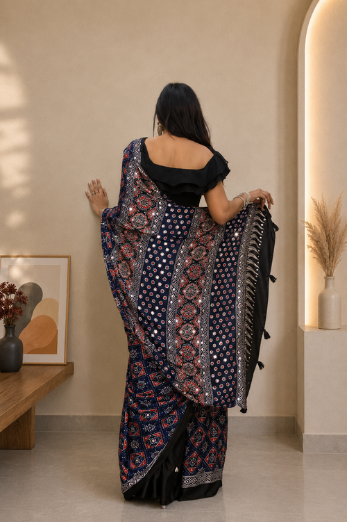 Midnight Mehfil Navy Blue Saree
