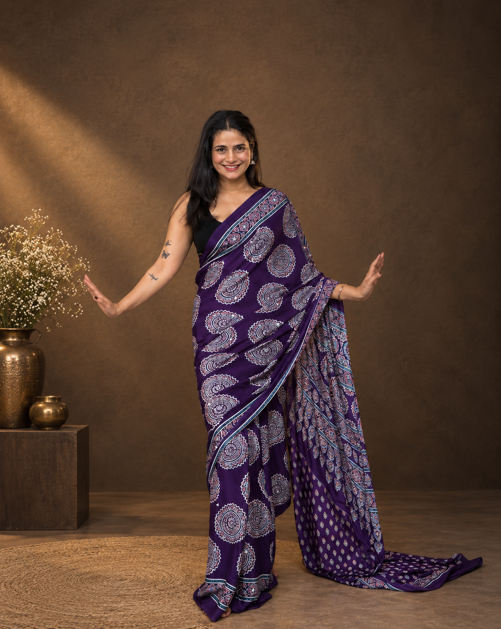 Fulwari Wine purple mirror saree