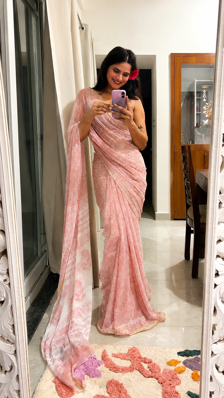 Pankhi Chiffon zari border saree