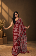 Fulwari  Mahroon  mirror saree