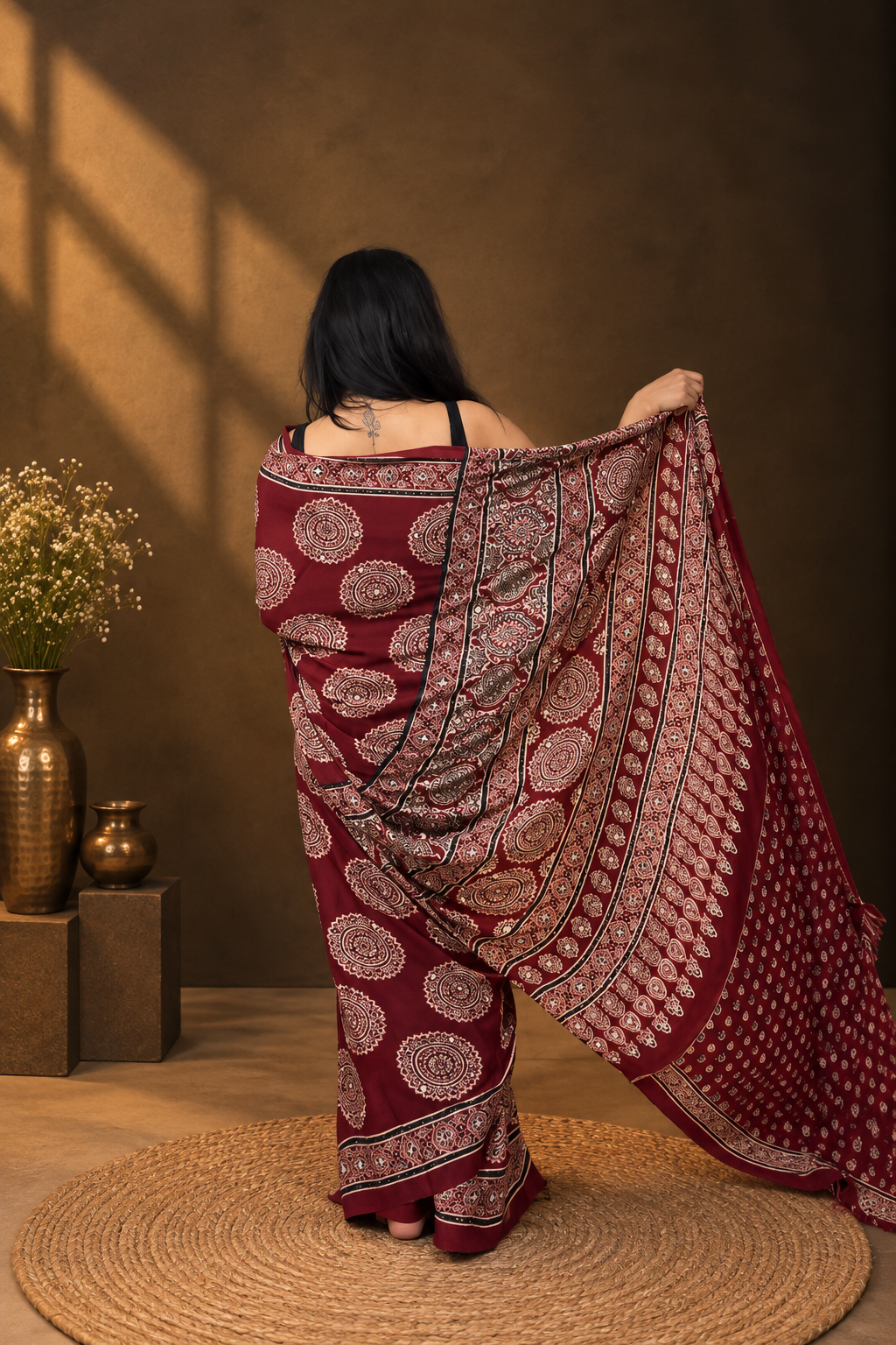 Fulwari  Mahroon  mirror saree