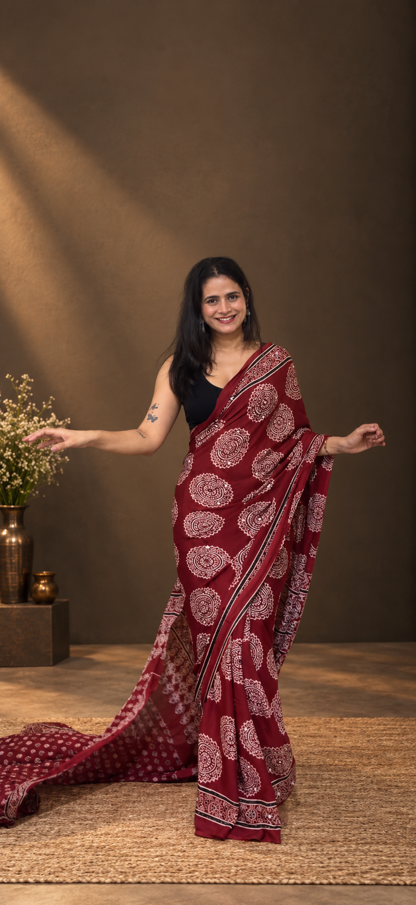 Fulwari  Mahroon  mirror saree