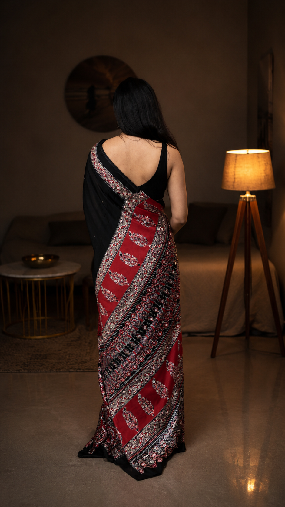 Chandrika Black and Red Ajrakh Mirror Saree