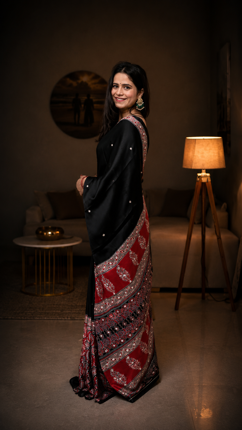 Chandrika Black and Red Ajrakh Mirror Saree