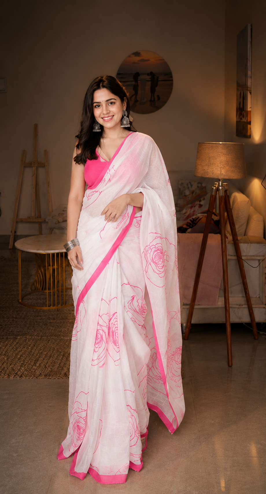 Gulabi Noor Linen Saree