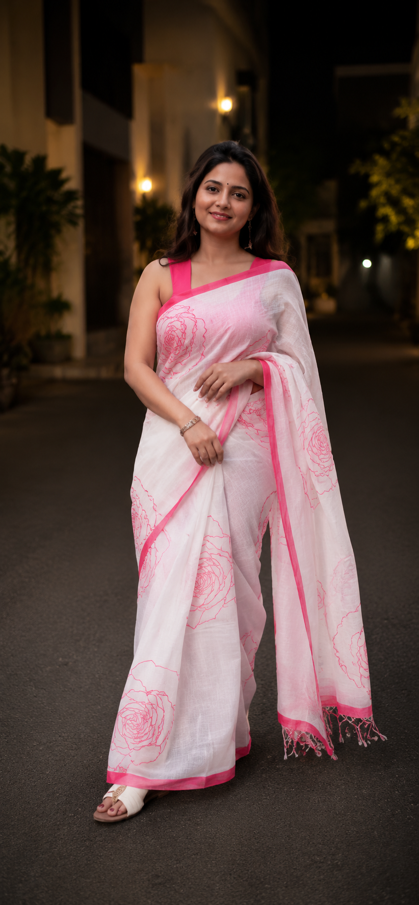 Gulabi Noor Linen Saree