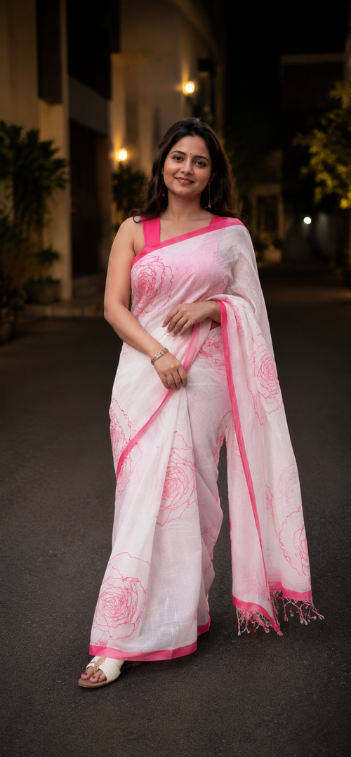 Gulabi Noor Linen Saree