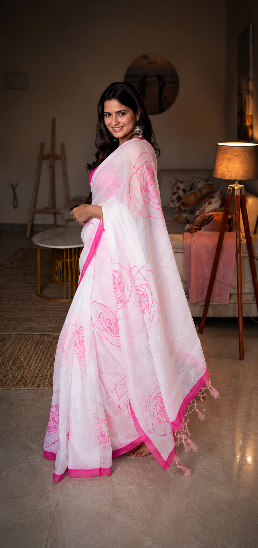 Gulabi Noor Linen Saree