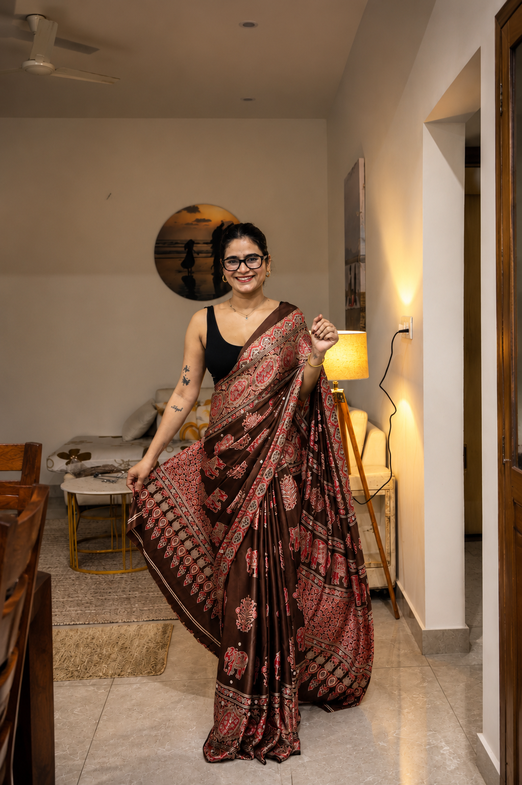 Gulnaar Hathi Brown Saree