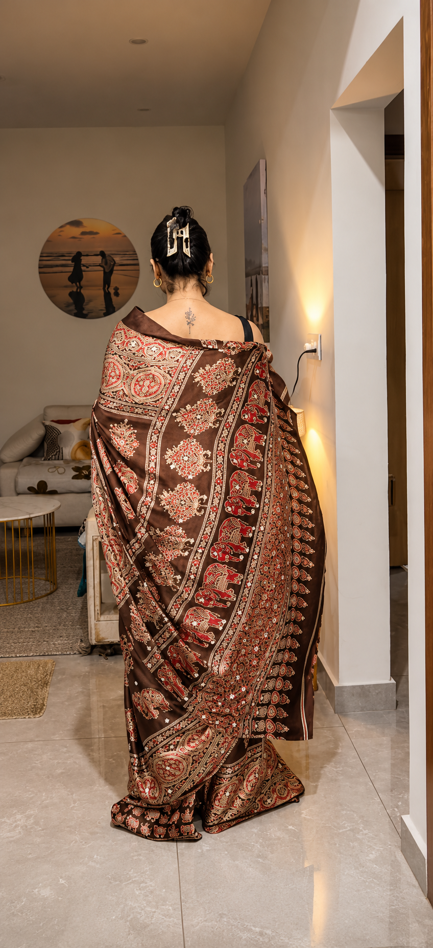 Gulnaar Hathi Brown Saree