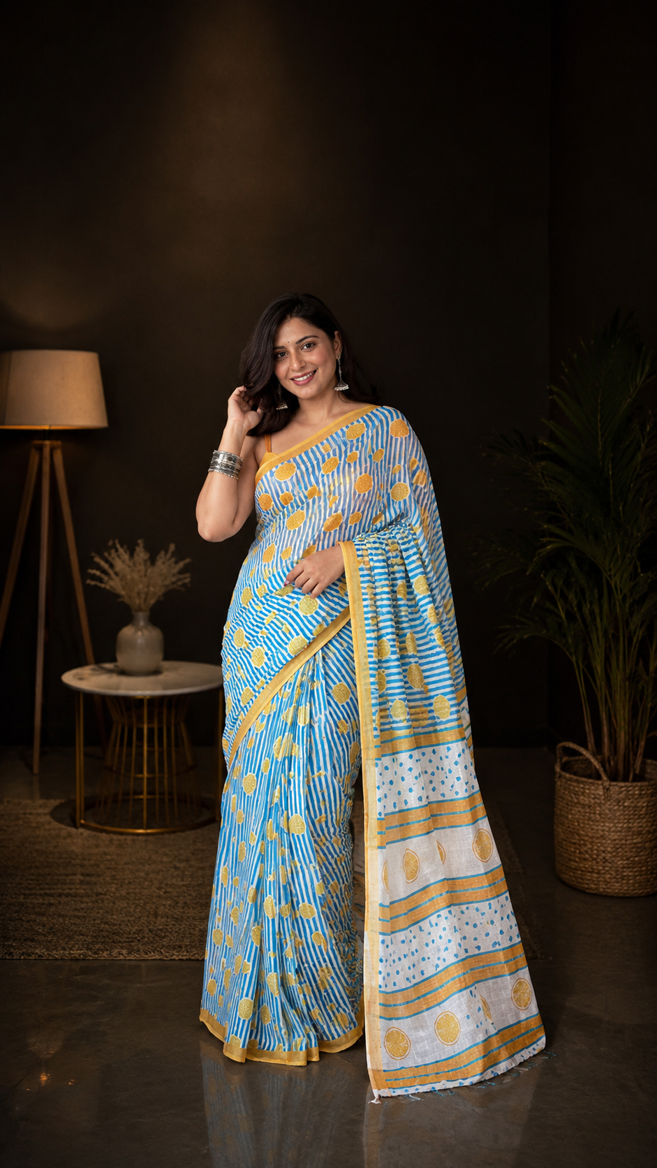 Leher Lemon Linen Saree