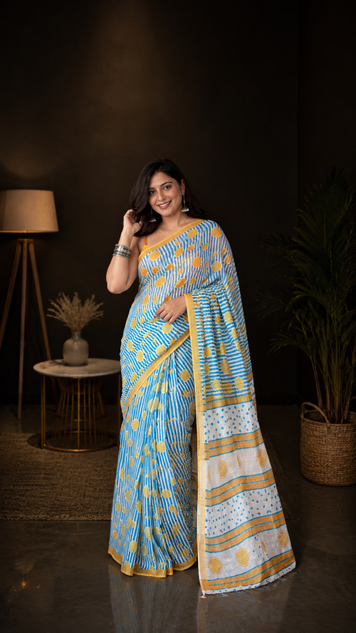Leher Lemon Linen Saree