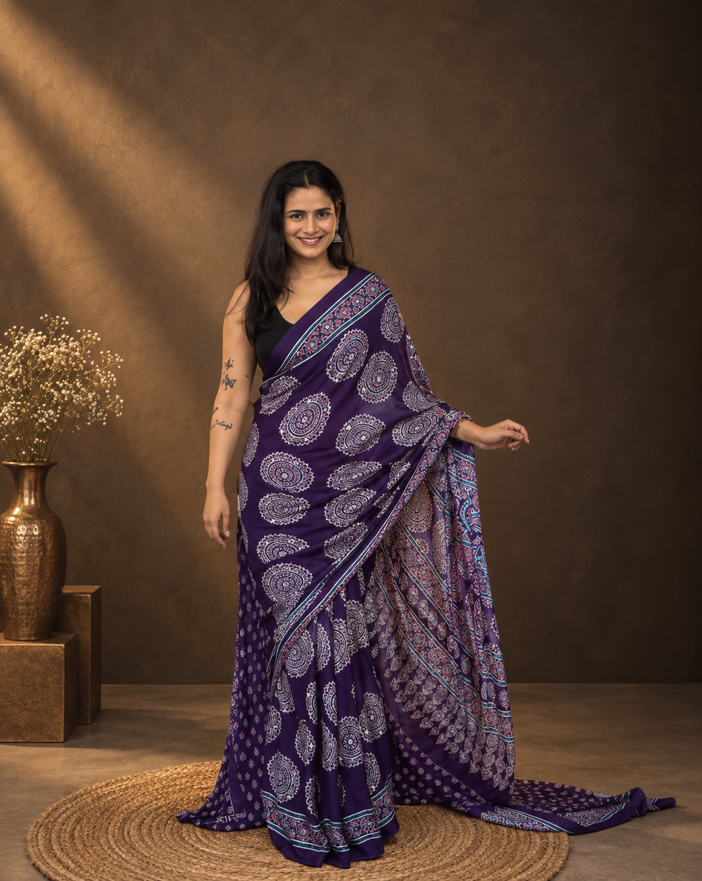 Fulwari Wine purple mirror saree
