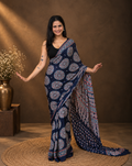 Fulwari navy blue mirror saree