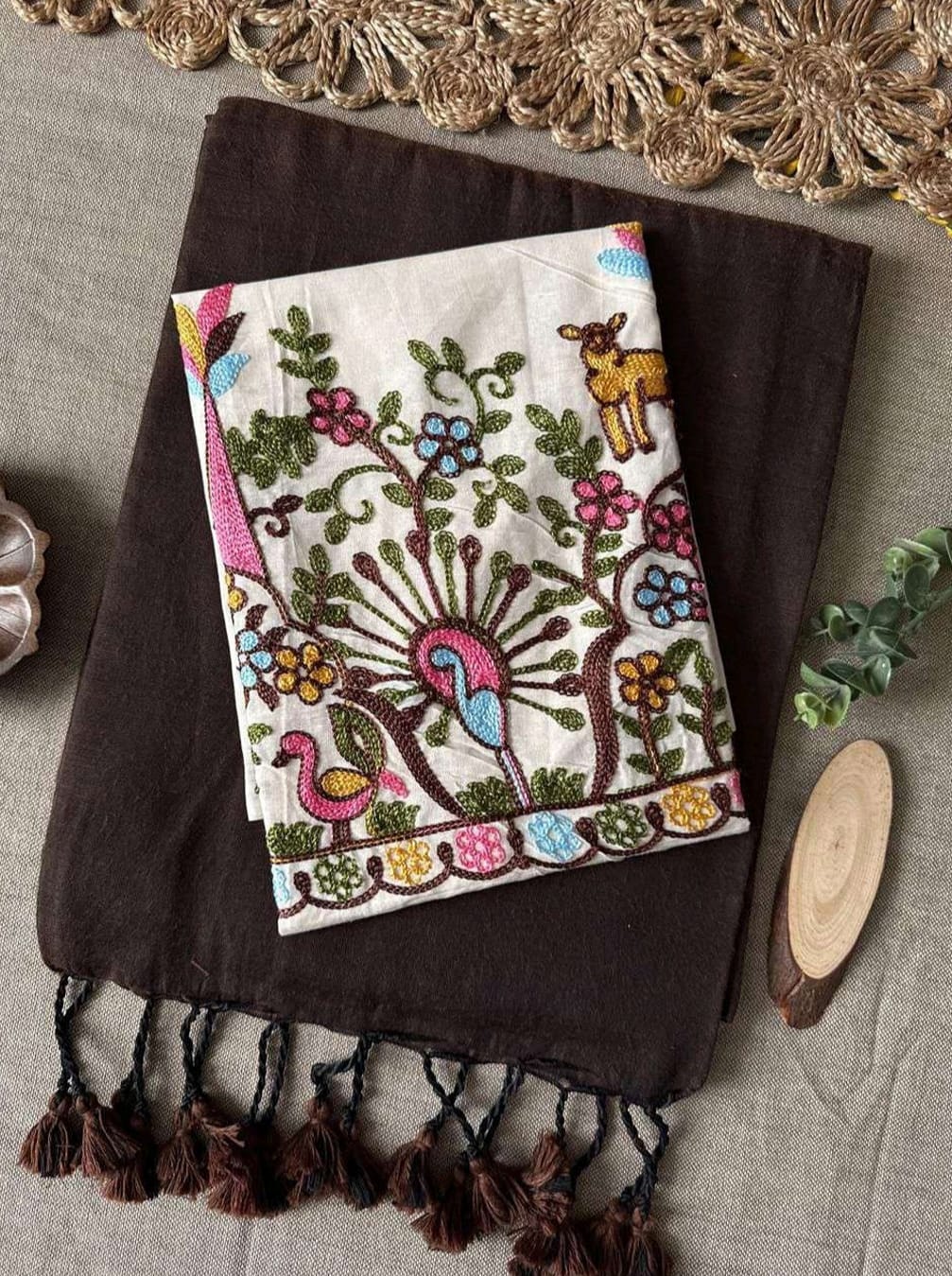 Mayurika Brown khadi cotton saree