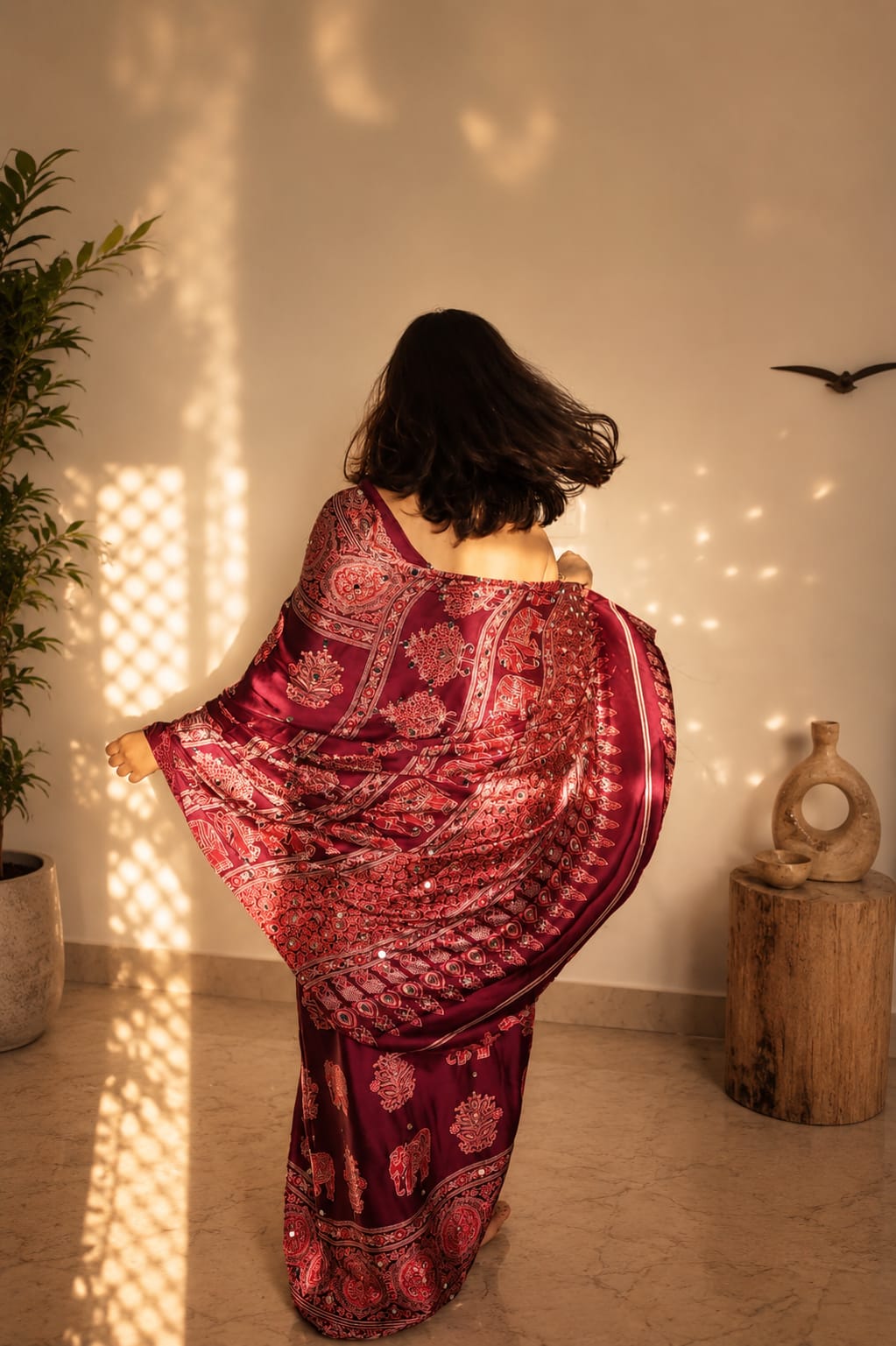 Gulnaar Hathi  (Wine ,Black & Brown) Saree