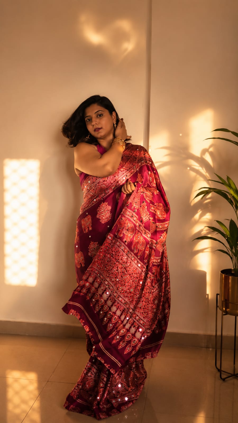 Gulnaar Hathi  (Wine ,Black & Brown) Saree