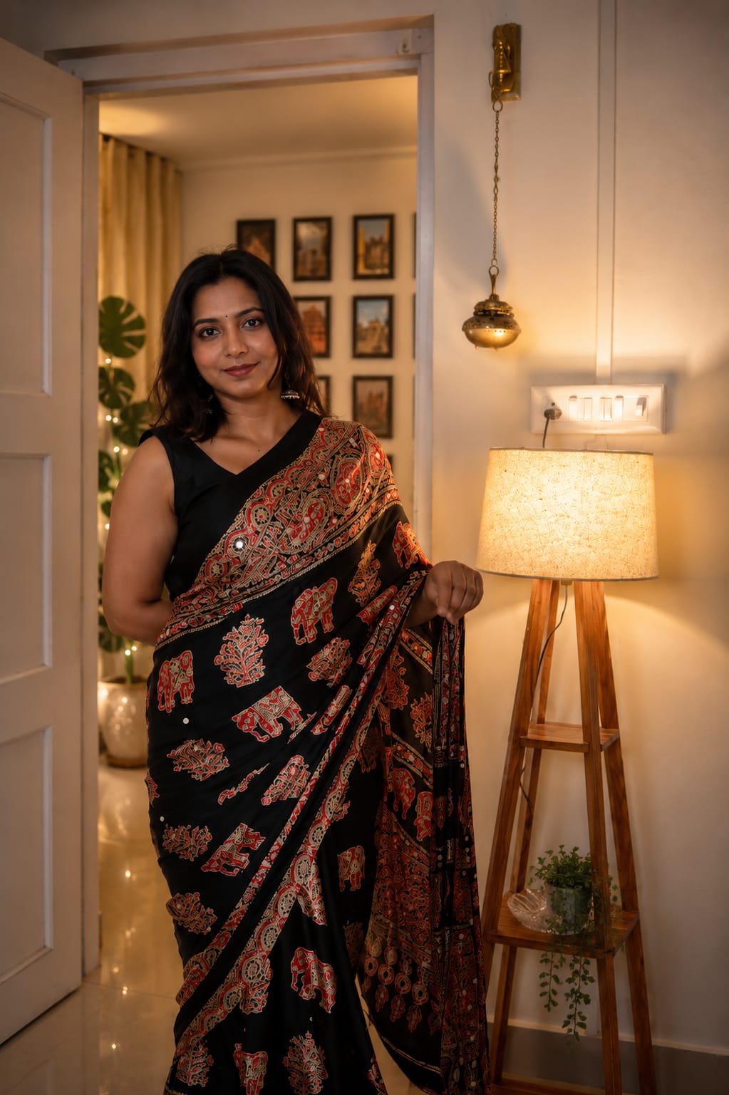 Gulnaar Hathi  (Wine ,Black & Brown) Saree