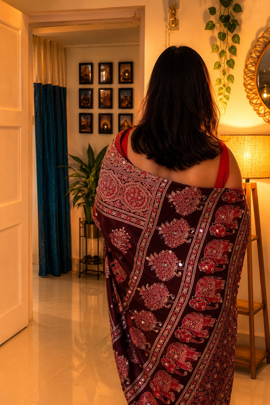 Gulnaar Hathi  (Wine ,Black & Brown) Saree