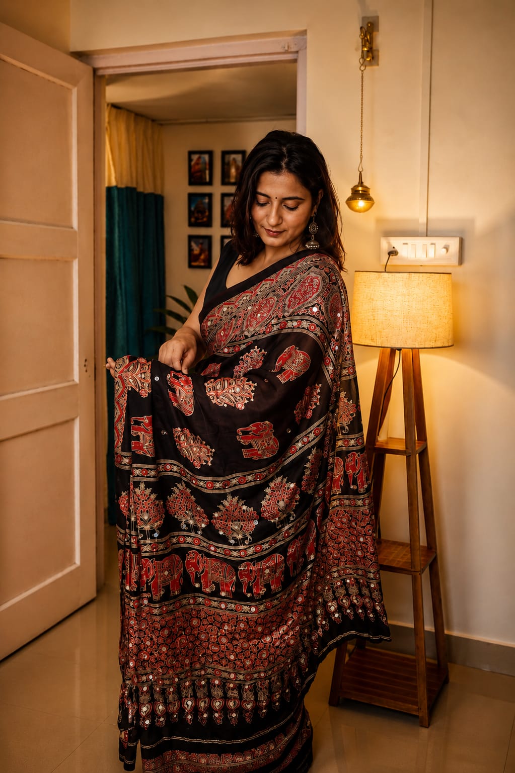 Gulnaar Hathi  (Wine ,Black & Brown) Saree