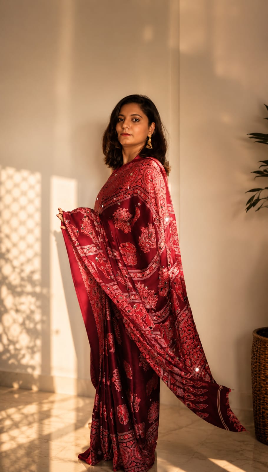 Gulnaar Hathi  (Wine ,Black & Brown) Saree